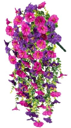 Ghirlanda di fiori artificiali da appendere alla porta d'ingresso, non appassisce mai, primaverile, a goccia, festone per anniversario, decorazione per veranda primaverile (rosa rosso viola)