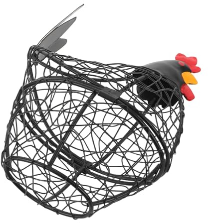 Hemobllo Portauova in Ferro Nero con Coperchio a Forma di Gallina Contenitore per Uova da Banco 17X9X19 CM per Cucina e Frigorifero Cestino Portaoggetti Ventilato per Conservazione Uova