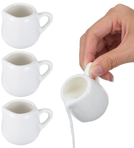 OHPHCALL Jarra Pequeña de Leche Cerámica con Asa 50 Ml Mini Lechero Antigoteo para Cocina Hogar Set 4 Piezas