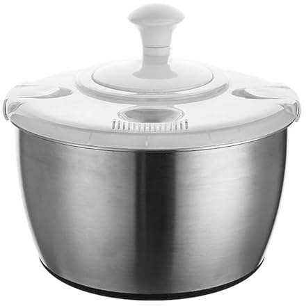 ANKROYU Manual Salad Spinner Stainless Steel 5L Large Capacity Vegetable Washer Dryer Lettuce Mixer for Home Kitchen Restaurant Durable Easy Clean