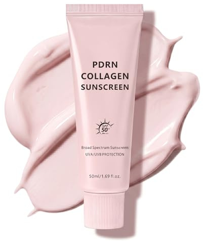 PDRN Collagen Sunscreen SPF 50+ Pa++++ Korean Sunscreen, No Cast Just Glow Korean SPF – Face Sunscreen Lightweight Non-Greasy Hydrating Daily Face Sun Cream SPF 50 For All Skin Types