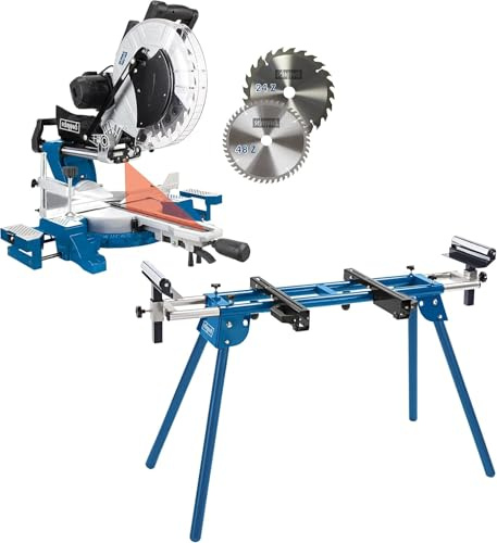 Scheppach Scie à Onglet Radiale HM140L - 2000W - Largeur de coupe 330mm | Hauteur de coupe 105mm - Lame Ø305mm - Table de travail -45°/+45° - Avec Support UMF1600 Inclus