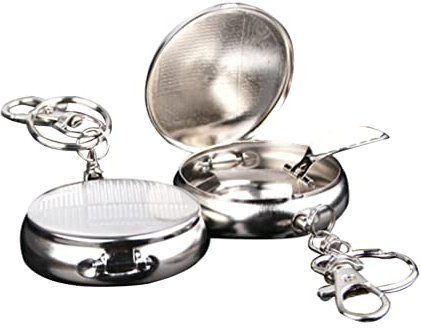 VORCOOL 2 Piece Stainless Steel Mini Circular Pocket Ashtray Keyring