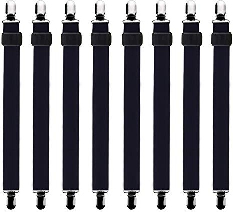 Bedecor verstellbare Bettlakenspanner, 8 Stück, Schwarz, elastisch, für die Ecken von Bett, Matratze oder Sofa (30-120cm)