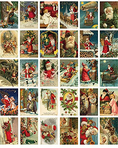 GIVBRO - Set di 30 biglietti di auguri natalizi, in stile vintage invernale, con Babbo Natale d'epoca