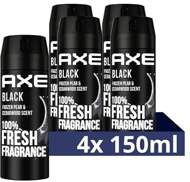 Axe Bodyspray Black Deo ohne Aluminium sorgt 48 Stunden lang für effektiven Schutz vor Körpergeruch 4x 150 ml