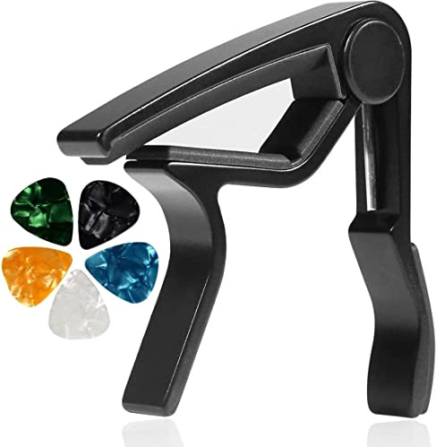 Guitar Capo Quick-Change Tuner With 0.71mm Random Color 5 Picks Aluminum Alloy Capo for Beginners, Electric Guitar, Acoustic, Ukulele, Bass, Mandolin, Banjo No Buzz