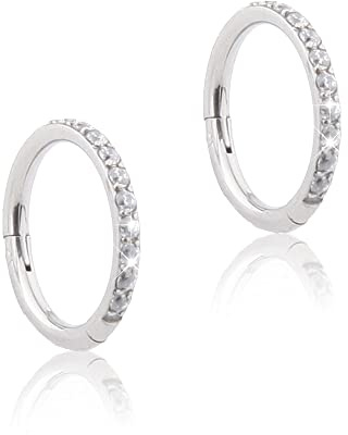 HAQI Titan Damen Ohrringe Nasenring - Zarte Kleine Creolen Mit Glänzendem Zirkon Stein - Schmuck Geschenke Silber für Empfindliche Ohren 10MM
