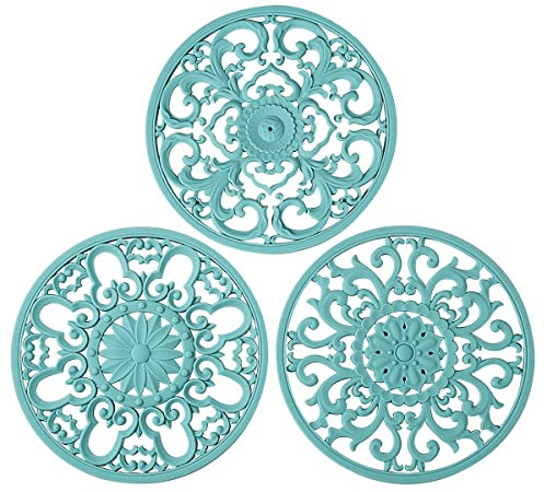 Extra Thick Silicone Trivet Mat for Dishes, Pots and Pans, Pot Holder, Hot Pad to Protect Table and Countertop, Turquoise, Set of 3