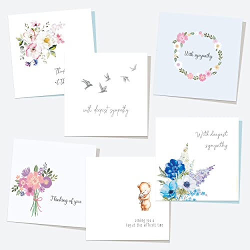 Dotty about Paper - Sympathy Cards - Mixed Flowers & Birds - Pack of 6. Multipack, Friends, Family, Hugs, Kisses, Modern, Sympathy, Recovery (50 0004)