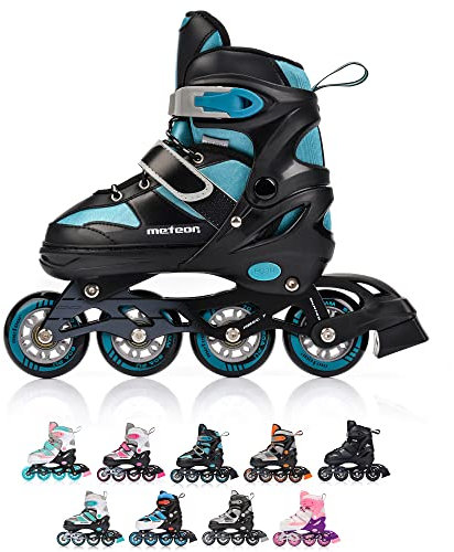meteor Rox sichere verstellbare Kinder Inline‑Skates – Inliner für Mädchen Jungen – ABEC‑7 Carbonlager PU‑Räder 72 mm 80 A Aluminiumrahmen – Größen S 30‑33 M 34‑37 L 38‑41