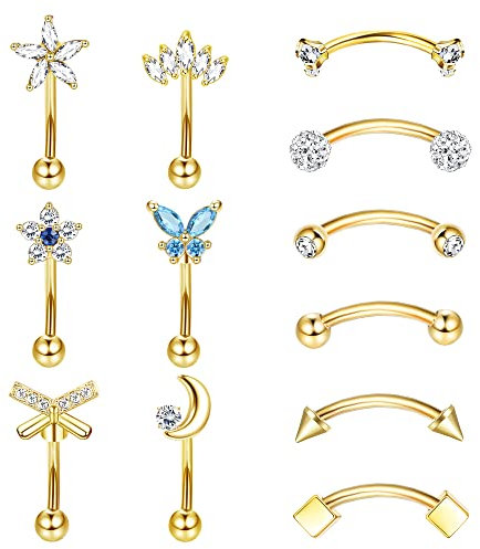 Kakonia 12stk 16G Rook Piercing für Frauen Männer - Edelstahl Augenbrauen und Ohr Schmuck - Curved Barbell Banane Short 6mm 8mm