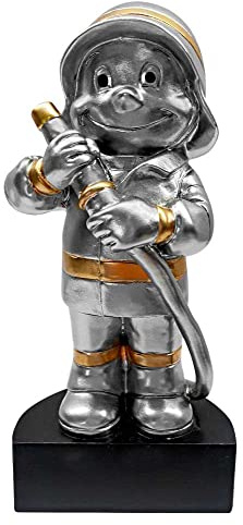 Feuerwehr-Kinder-Pokal aus Resin, 12,5 cm Silber-Gold Award mit Gravur | Individuelle Trophäe mit Wunschtext für Vereinsfeiern, hochwertige Resinfigur ideal als Geschenk für Kinderturniere