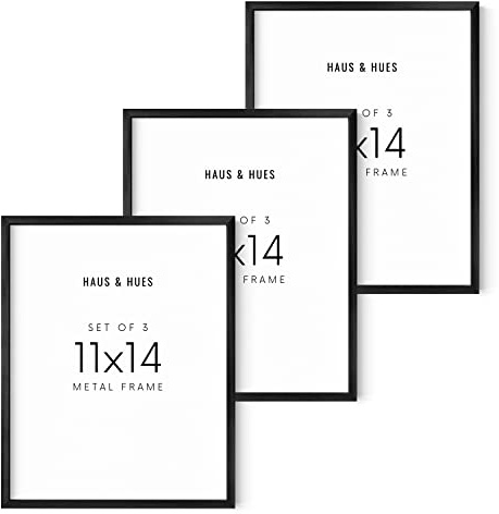 HAUS AND HUES Picture Frame Set of 3, Black Aluminum, 11x14 inches, Modern Style