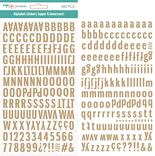 Craftelier - Selbstklebende Alphabet-Sticker mit Groß- und Kleinbuchstaben, Zahlen und Sonderzeichen zum Verzieren von Scrapbooking- und Bastelprojekten | Farbe Braun