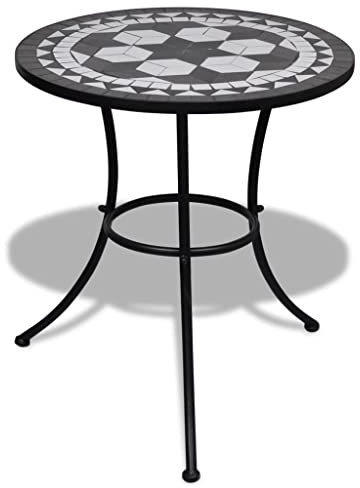 FIRBNUS 60x70 cm Bistrotisch mit Keramik Tischplatte Couchtisch Balkontisch Terrassentisch Gartentisch Dining Table Kaffeetisch Esstisch Teetisch Schwarz und Weiß Mosaik Tisch Eisenrahmen