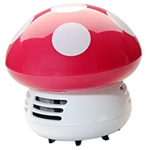 VICASKY Cordless Mushroom Tabletop Vacuum Cleaner Mini Desk Crumb Sweeper Portable Battery Operated Low Noise for Dust Lint Rose Red