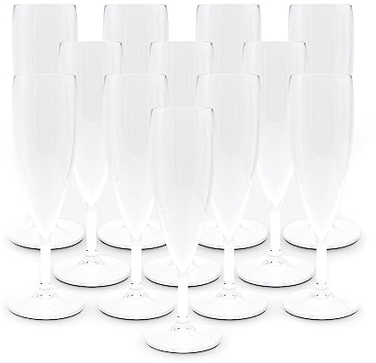 DOJA Barcelona | Copas de Champagne 160 ml | Pack 12 | Flauta | 195x68x2 mm | Plástico Transparente Policarbonato | Reutilizable | para Novios Boda, Champán