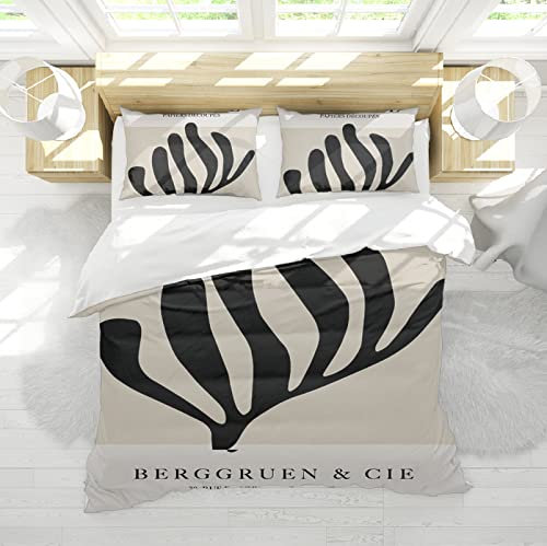 HOBBOY Graues modernes 3-teiliges Bettwäsche-Set Schwarzes abstraktes Kunstmuster Bettbezug mit Reißverschluss 4 Eckbinder 2 Kissenbezüge Keine Laken 260x220 cm