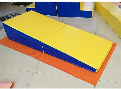 Rygcrud Groß Zusammenklappbar Gymnastikmatte Mit Neigung, Kinder Käse Keil Geschicklichkeitsform Tumbling Matten Mit Tragegriff, Jungen Und Mädchen Heimtraining (Farbe : Gelb, Größe : 120x60x35cm)