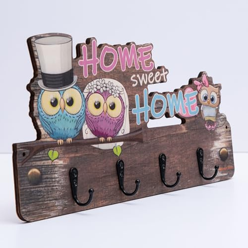 Mevsim Store Kindergarderobe - Handgefertigt - 4 Metallhaken - 39,50x19,50 cm - Garderobe mit Tieren - Hängegarderobe - Holz - Wandgarderobe - Mit Halterungen