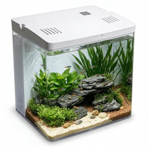 Craftsboys 4.5L Aquarium Starter kits, Small Betta Fish Tank with Led and Filter (White)