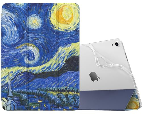 MoKo Funda para iPad Air 11 (M4 2026/M3 2025/M2 2024), Noche Estrellada | Trasera Capa Trifold Delgada TPU Suave Activación/Suspensión Automática Translúcida con Soporte Trifold Soporte Touch ID