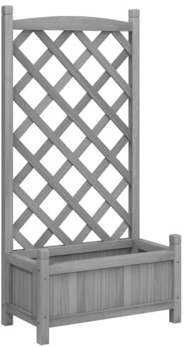 vidaXL Jardinera con Enrejado, Macetero para Plantas Trepadoras, Maceta para Flores, Arriate para Jardín Balcón, Madera Maciza de Abeto Gris