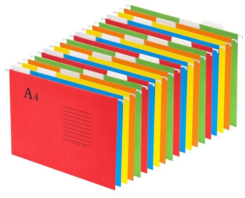 GUOKOFF Hängemappen A4, 20 Stück Hängehefter DIN A4, Hängeregister Mappen mit Reitern und Karteneinsätzen, Hängemappen, Hängeregistraturen für Büro, Schule (5 Farben)