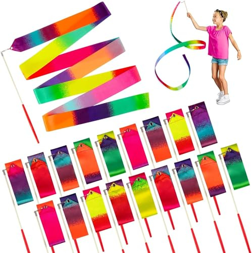 BNJZWJJ 18pcs Dance Ribbons for Kids Gymnastics, 78.7 Inch Rainbow Rhythmic Ribbon Dancer Wands, Dance Ribbon Long Ribbon Streamers Gymnastics Streamers for Kids Fits Artistic Dance Gymnastics