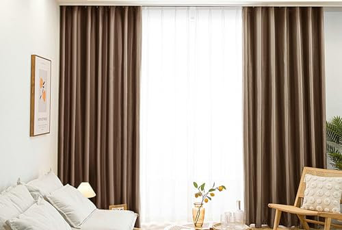 Beydodo Gardinen Verdunkelnd mit Ösen 132x115CM, Vorhänge Blickdicht 2er Set Vintage Einfarbig Braun Verdunkelungsvorhang Kinderzimmer Wohnzimmer Schlafzimmer