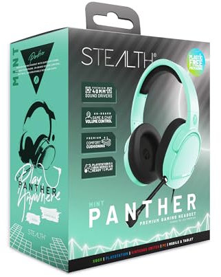 STEALTH PANTHER Mint - Over Ear Gaming Headset Compatible with Consoles and PC with Flexible Mic, 3.5mm Jack, 1.5m Cable, Lightweight, Comfortable and Durable