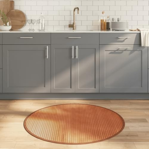 XGWKCNV Dekor-Teppich, rund, braun, 100 cm, Bambus-Teppiche