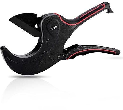Tagliatubi in PVC, tagliatubi in PVC resistente, 75 mm, con lama SK5 e corpo in lega di alluminio, taglierina a cricchetto e tagliatubi in PVC per PEX, PPR, tubi e tubi idraulici