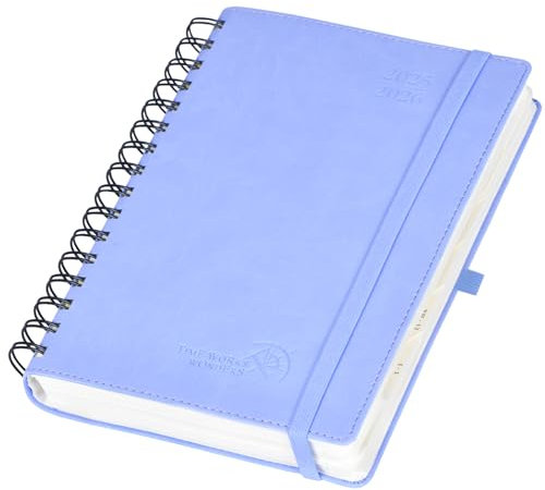 POPRUN Tagesplaner 2025 2026 A5 Ringbuch 21,5 x 14,5 cm (Aug.2025-Jul.2026), Tageskalender 1 Tag 1 Seite (Montag - Sonntag) mit Softcover, PU-Leder, Monatliche Registerkarten - Kornblume