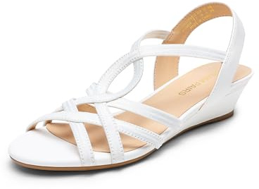 DREAM PAIRS Women's Low Heel Wedge Sandals,White,5