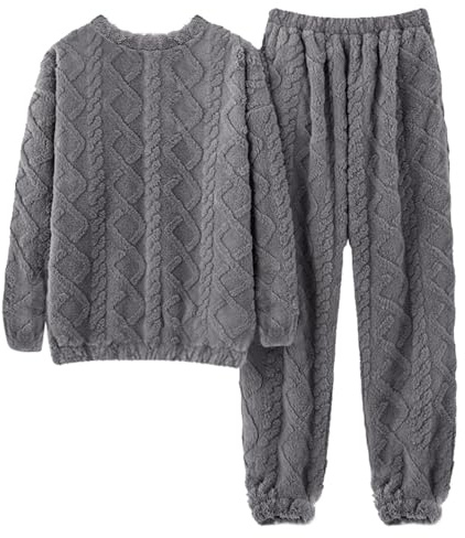 Pyjama für Damen, Winter, Flanell, Pyjama, Fleece, Flanell, Nachtwäsche, Damen, langärmlig, Oberteil und Hose aus Fleece, Overall Pyjama für Mädchen, grau, One size