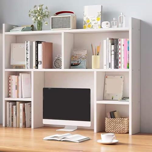 Wooden Desktop Organizer with Shelves and Storage Particle Board Desk Shelf for Office Home Decor White 90 * 12 Size