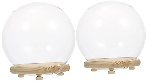 Cabilock 2pcs Glass Dome Terrariums Base Decorative Flower Display Cover for Home Adornment Luminous Glass Preserved Flower Cover