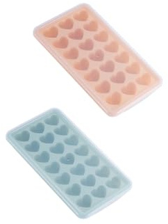 PEPAXON Pink Heart Ice Cube Trays with Lid Silicone Pack of 2 | Flexible, 21 Grids, Silicone Mould