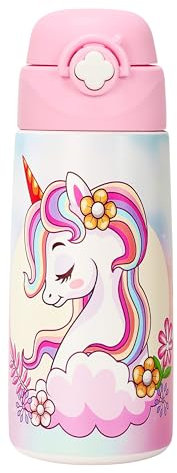 Ntswasd Gourde Isotherme Pour Enfant Avec Paille,acier Inoxydable - 500 Ml- Sans Bpa - Anti-fuite - Bouteille D'eau Isotherme Pour L'école, La Maternelle（Licorne）