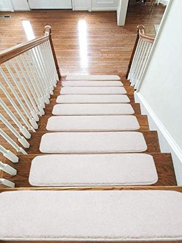 emmahome Lot de 13 tapis d'escalier antidérapants et lavables en machine - 22 x 67 cm - 11 mm d'épaisseur - Crème
