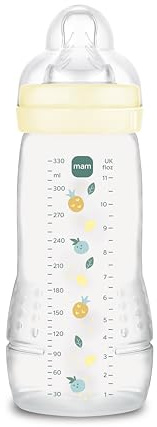 MAM Easy-Active-Babyflasche 330 ml, MAM Babyflasche für aktive Babys, ergonomisch und praktisch, Babyzubehör 4+ Monate zum Stillen mit Sauger Größe 3 flach und symmetrisch, neutral