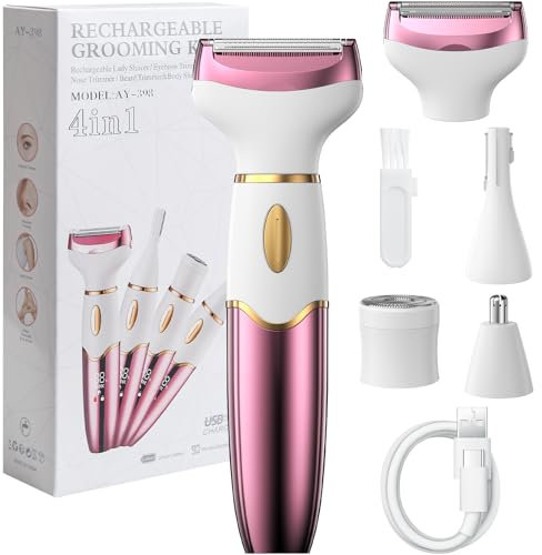 Koeutoze Afeitadora Eléctrica para Mujer, 4 in 1 USB Recargable Eléctrico Depiladora sin Dolor, Recortadora Femenina Electrica Impermeable, Impermeable IPX7, Wet&Dry Depiladora Mujers Zona Intima para