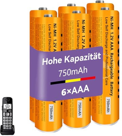 Piles Rechargeables AAA 750mah 1,2v pour Téléphone Gigaset, Pile AAA 750mah Ni-MH Batterie téléphone pour Panasonic, Lot de 6