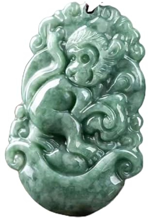 ZYOQYG Collier En Jade Pour Homme Et Femme, Signe Du Zodiaque Chinois, Pendentif, Symbole Du Zodiaque Ruyi Vert, Rétro Et Propice. Avec Certificat. (singe)