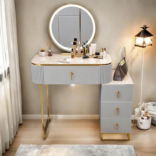 60/70cm Schminktisch Kosmetiktisch Mit Schubladen, Set Mit Spiegel & Hocker, Make Up Tisch Schminkkommode Schminktisch Frisierkommode Für Schminkraum, Schlafzimmer(60cm)