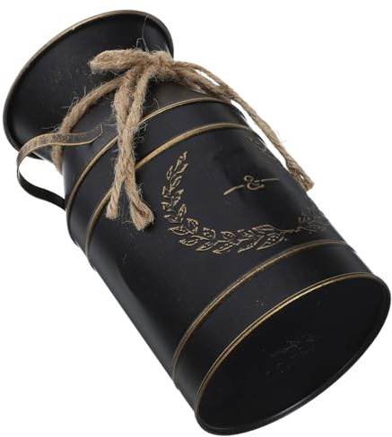 LOORGVEL Vase Vintage en Fer Galvanisé Style Ferme Double Poignée Noir, Jardinière Rustique pour Bouquets et Fleurs en Soie sur Bureau ou Jardin