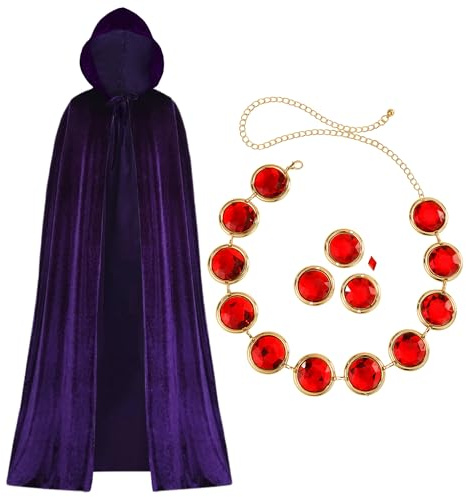 Alaxciax Cape violette avec pierre rouge et ceinture de taille, cape violette avec capuche, accessoires de costume d'Halloween pour femme