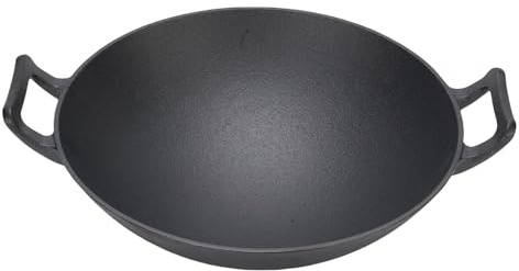 Haofy Wok de Doble Oreja, Wok de Hierro Fundido de Cocción Segura, Wok de Calefacción Rápida para Estufa de Gas, Olla de Inducción, Estufa de Fuego